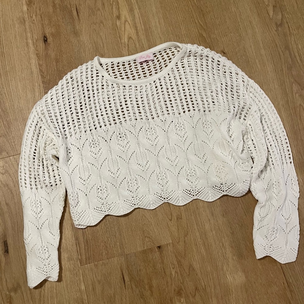Pink Lily Ivory Crochet Sweater